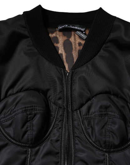 Dolce & Gabbana Women's Nylon & Polyester Bomber Jacket - Black Leopard Print Signature Print
