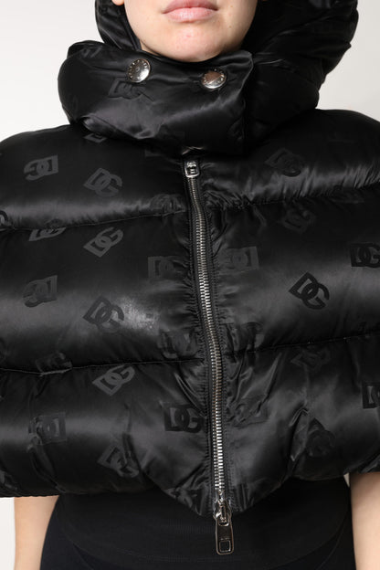 Dolce & Gabbana Women's Crop Top Padded Nylon Hooded Puffer Jacket - Black