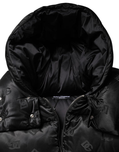 Dolce & Gabbana Women's Crop Top Padded Nylon Hooded Puffer Jacket - Black