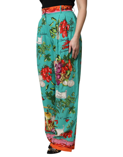 Dolce & Gabbana Women's Straight Regular Fit High Rise Silk Jeans - Green Print