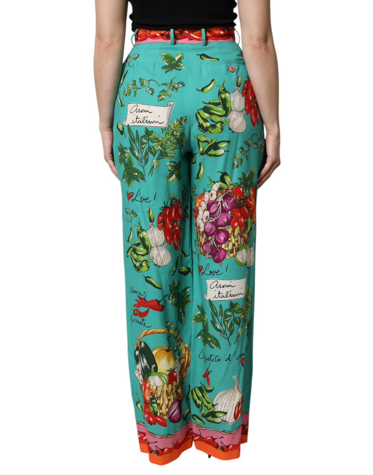 Dolce & Gabbana Women's Straight Regular Fit High Rise Silk Jeans - Green Print
