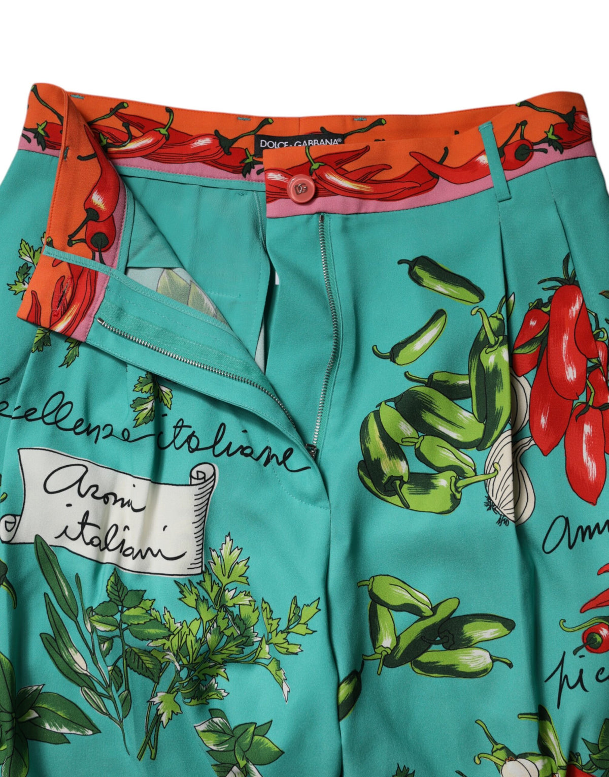 Dolce & Gabbana Women's Straight Regular Fit High Rise Silk Jeans - Green Print