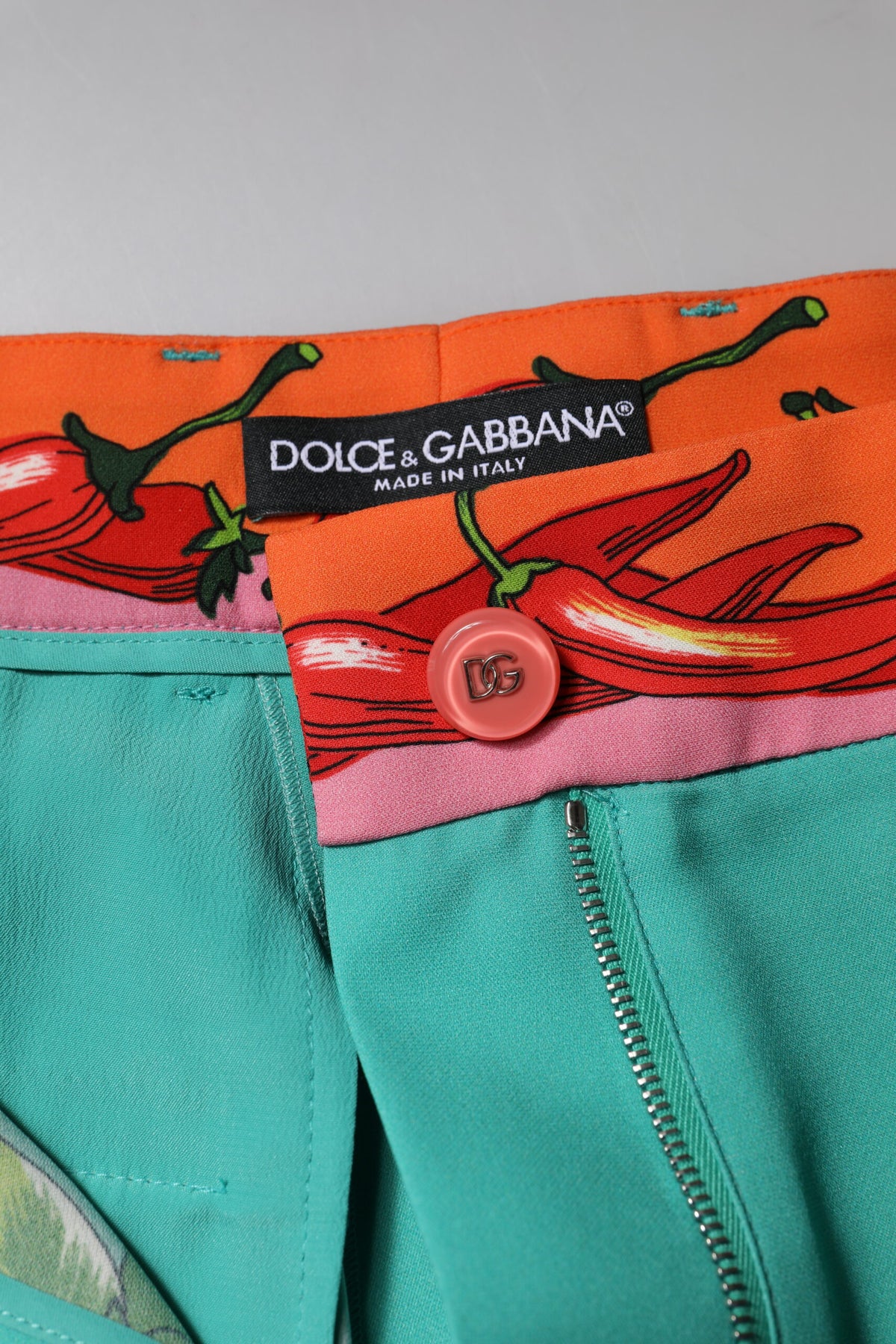 Dolce & Gabbana Women's Straight Regular Fit High Rise Silk Jeans - Green Print