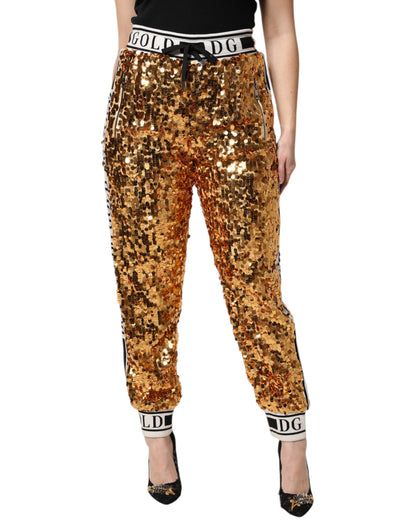 Dolce & Gabbana Women's Regular Fit High Rise Polyester & Silk Joggers - Gold Print