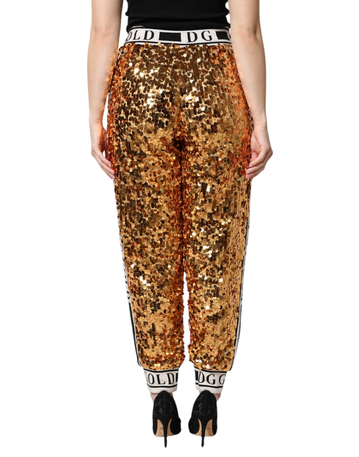 Dolce & Gabbana Women's Regular Fit High Rise Polyester & Silk Joggers - Gold Print