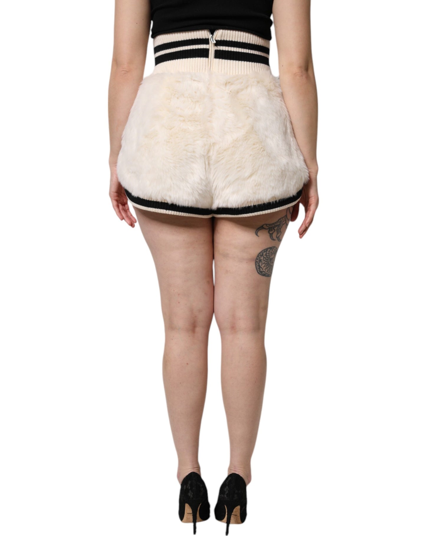 Dolce & Gabbana White Faux Fur High Waisted Hot Pants Short
