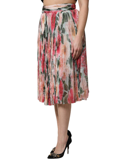 Dolce & Gabbana Women's A Line High Rise Stretch Cotton Nylon & Silk Midi Skirt - Multicolor Floral