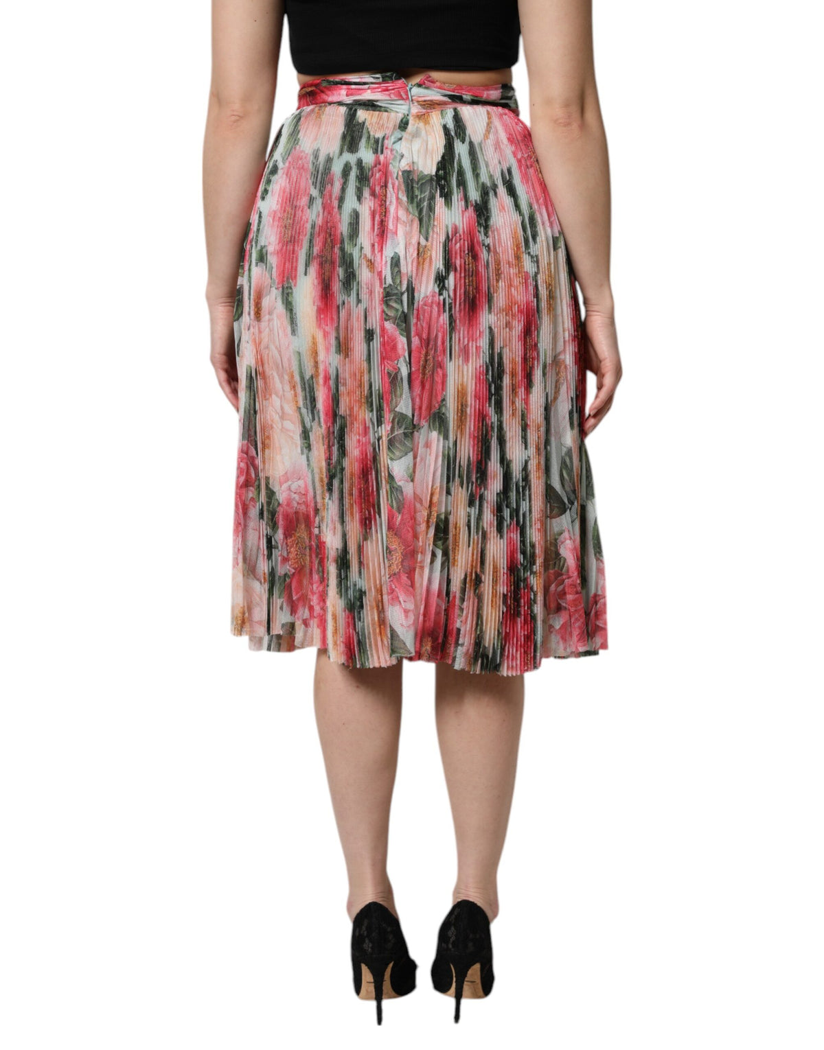 Dolce & Gabbana Women's A Line High Rise Stretch Cotton Nylon & Silk Midi Skirt - Multicolor Floral