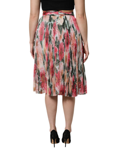 Dolce & Gabbana Women's A Line High Rise Stretch Cotton Nylon & Silk Midi Skirt - Multicolor Floral