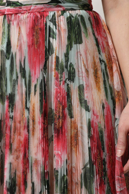 Dolce & Gabbana Women's A Line High Rise Stretch Cotton Nylon & Silk Midi Skirt - Multicolor Floral