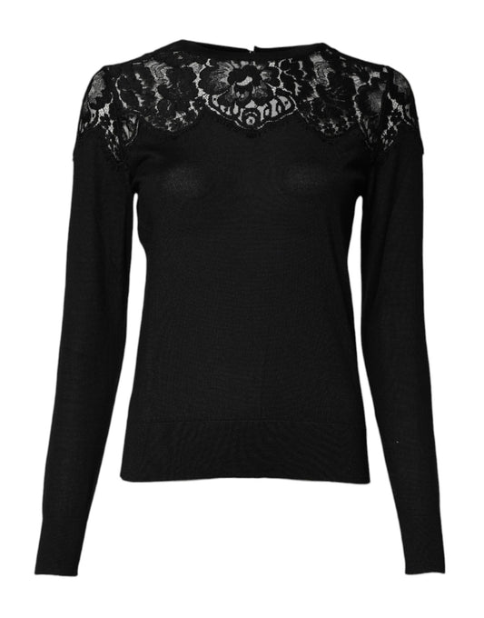 Dolce & Gabbana Black Floral Lace Long Sleeves Blouse Top