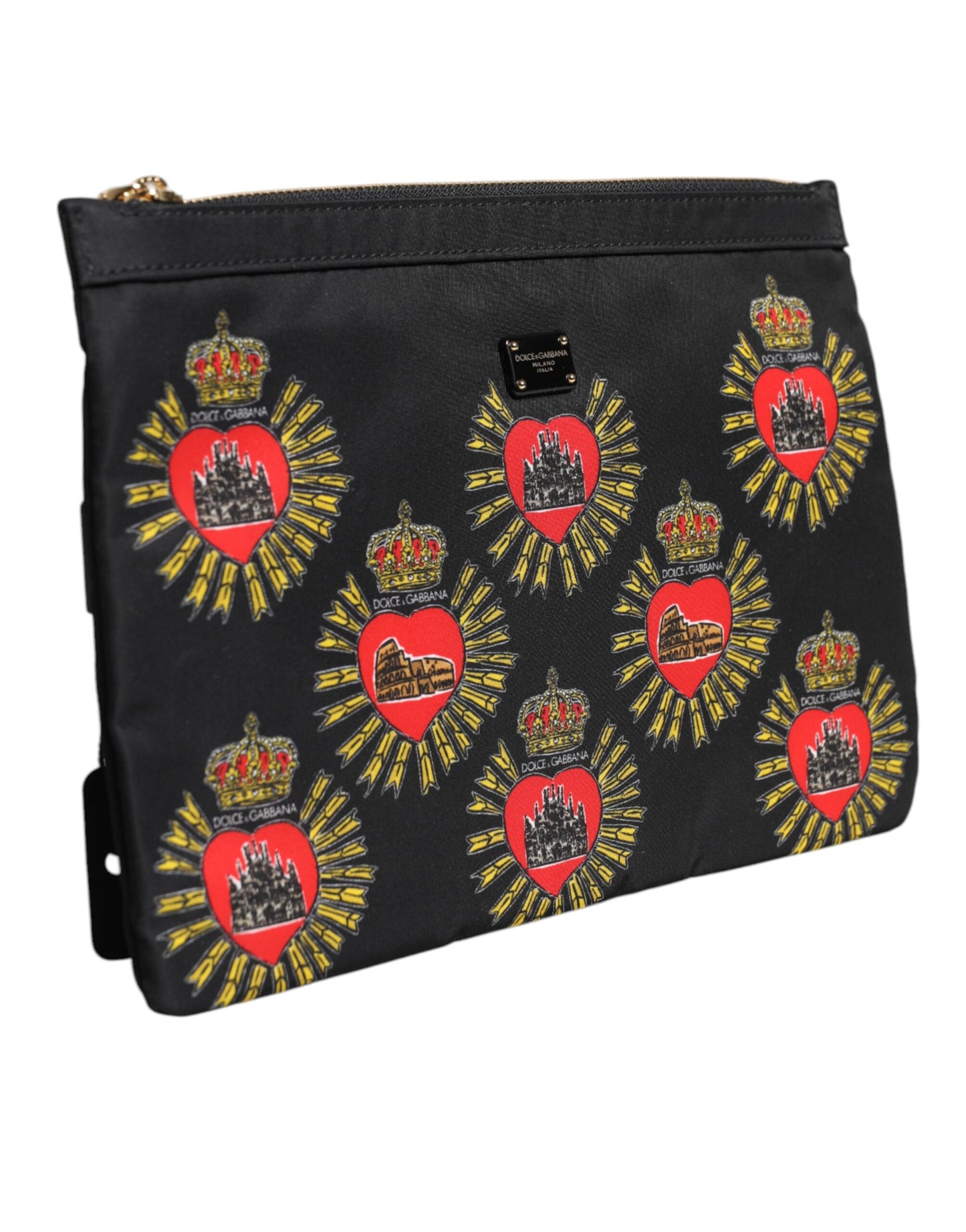Dolce & Gabbana Black Red Nylon Sacred Heart Clutch Pouch Bag