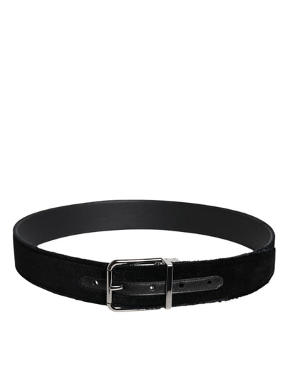 Dolce & Gabbana Leather & Cotton Belt - Black Silver