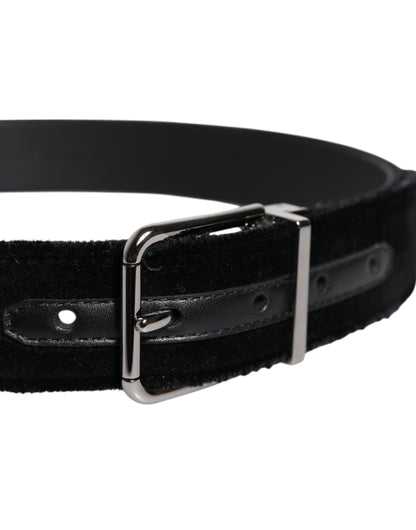 Dolce & Gabbana Leather & Cotton Belt - Black Silver