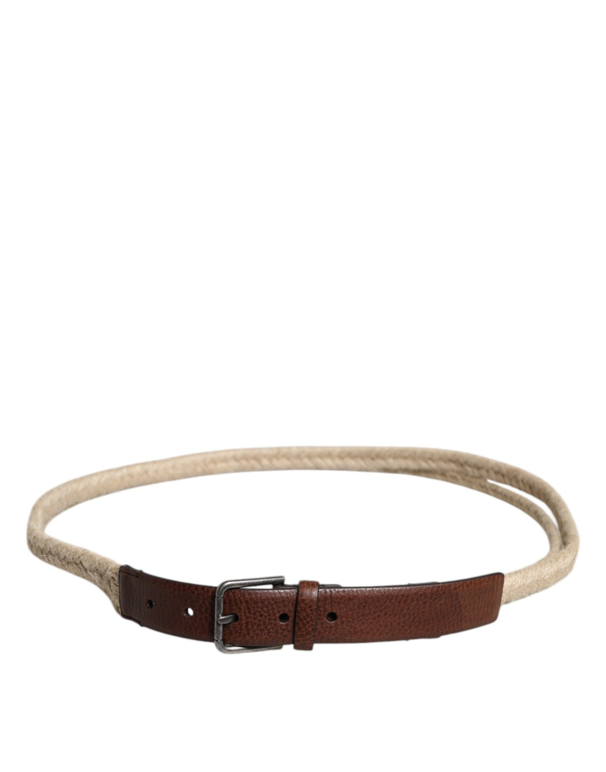 Dolce & Gabbana Calf Leather Jute & Metal Belt - Beige Brown Silver