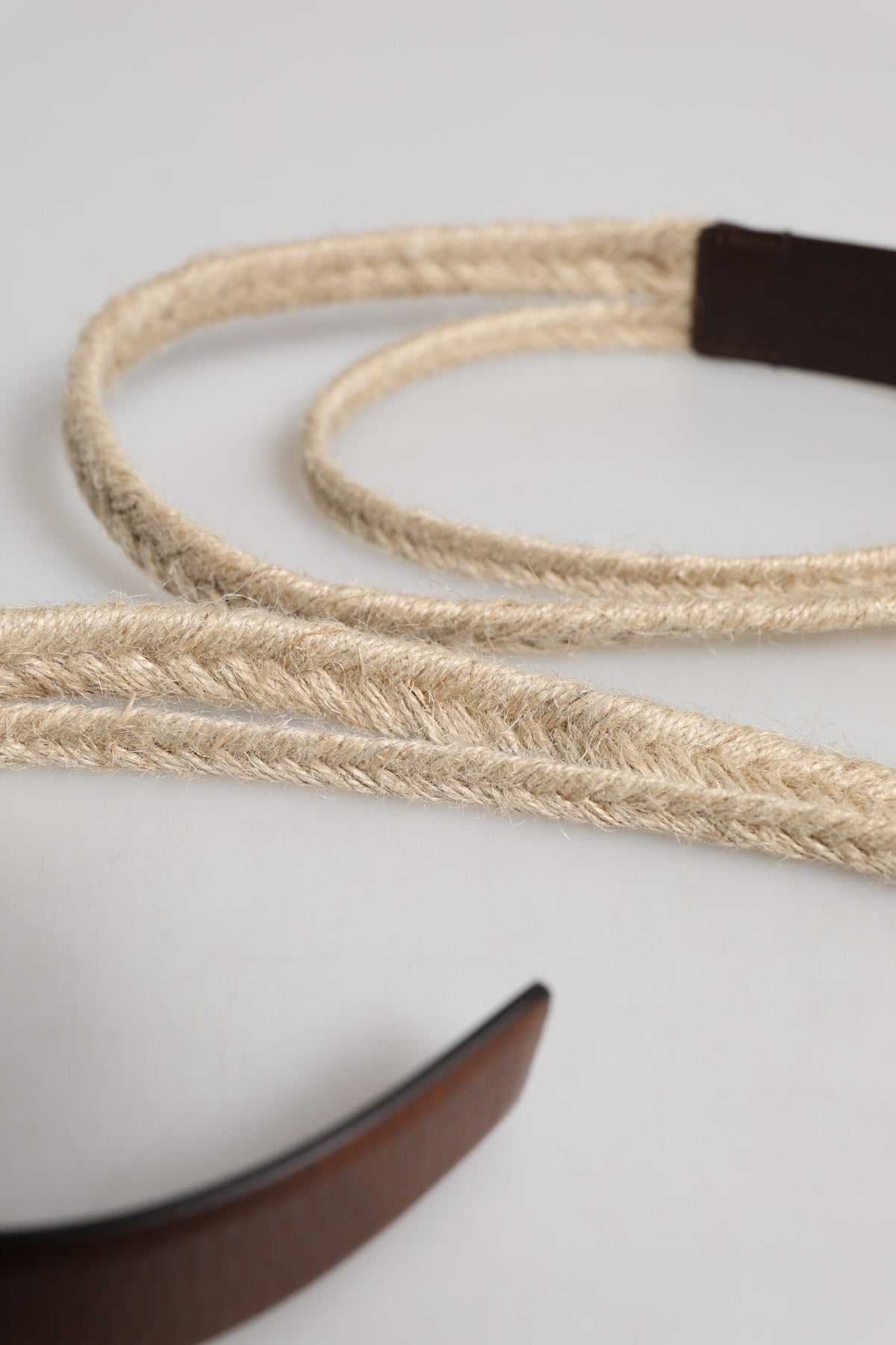 Dolce & Gabbana Calf Leather Jute & Metal Belt - Beige Brown Silver