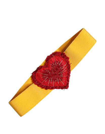 Dolce & Gabbana Yellow Stretch Wide Waist Heart Embellished Belt