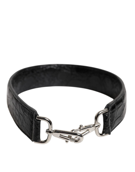 Dolce & Gabbana Alligator Skin Leather Shoulder Strap - Black Silver