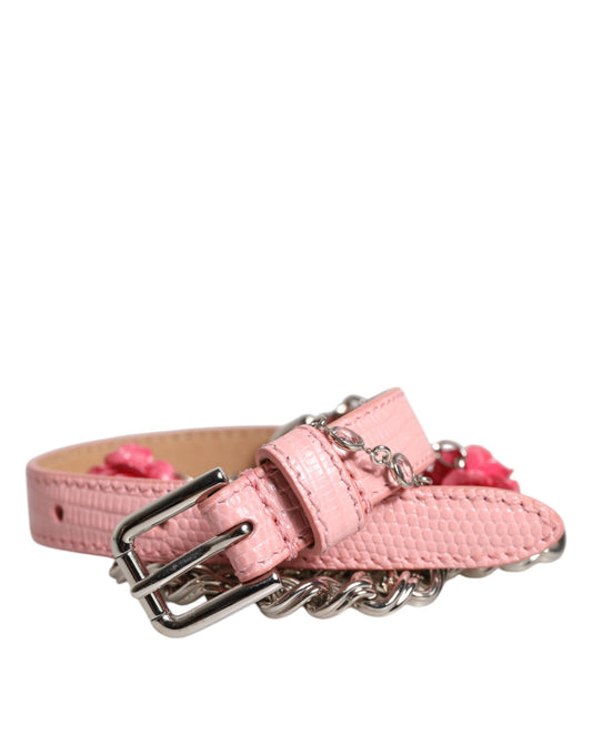 Dolce & Gabbana Brass Calfskin Leather & Resin Belt - Pink Silver