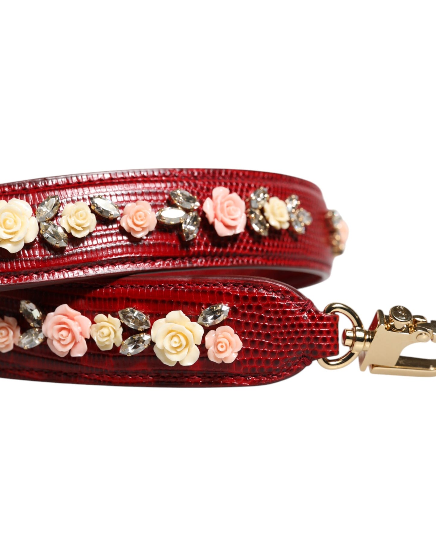 Dolce & Gabbana Red Leather Floral Embellish Bag Shoulder Strap