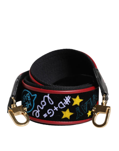Dolce & Gabbana Calf Leather Cotton Shoulder Strap - Black Multicolor Print