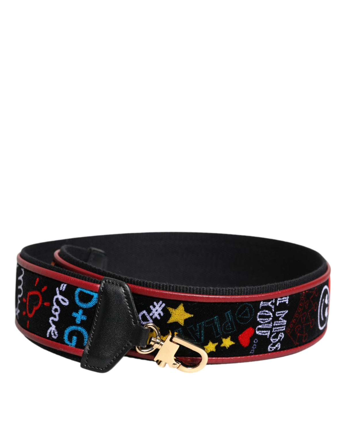 Dolce & Gabbana Calf Leather Cotton Shoulder Strap - Black Multicolor Print