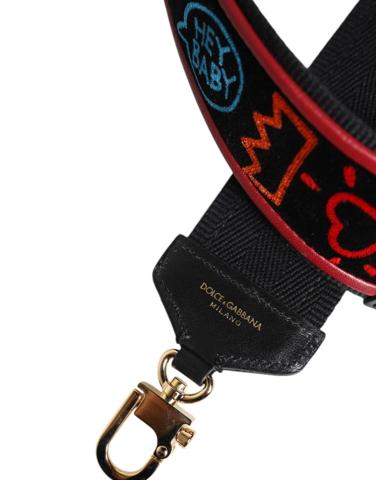 Dolce & Gabbana Calf Leather Cotton Shoulder Strap - Black Multicolor Print