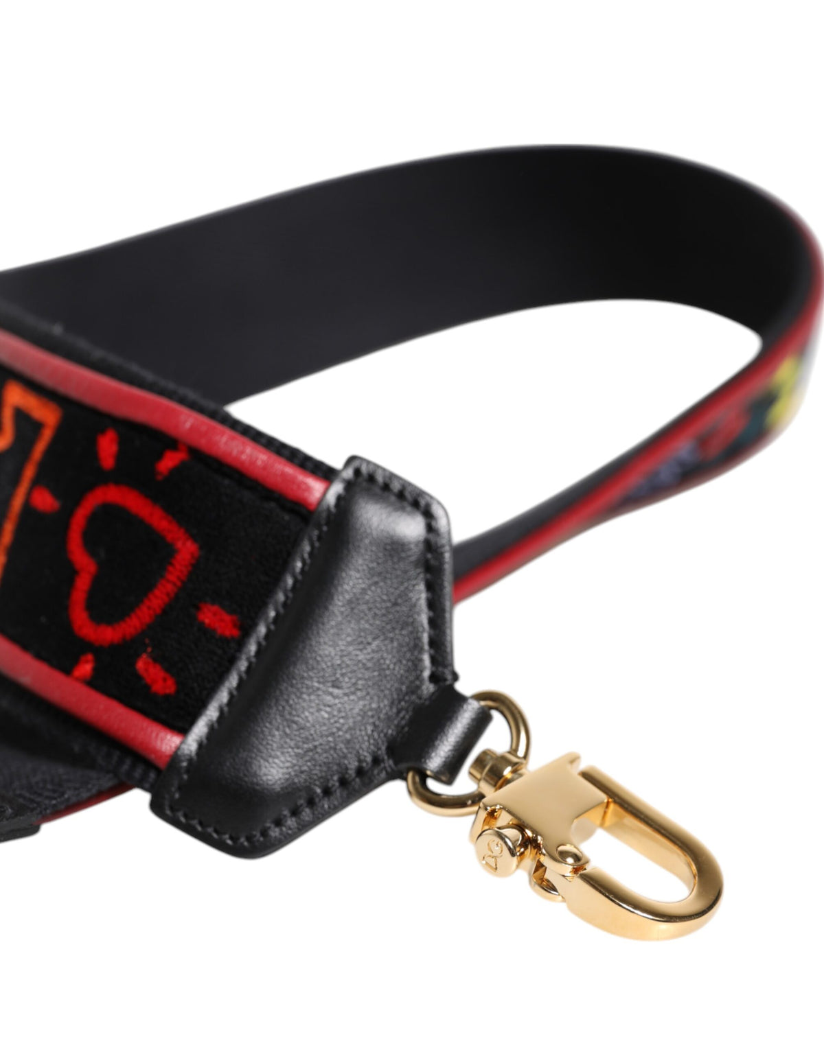 Dolce & Gabbana Calf Leather Cotton Shoulder Strap - Black Multicolor Print
