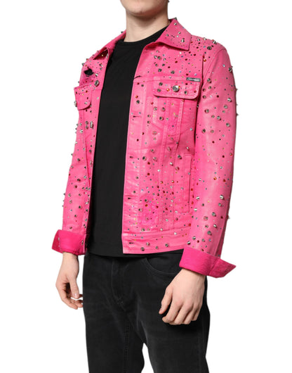 Dolce & Gabbana Pink Crystal Embellished Cotton Denim Jacket