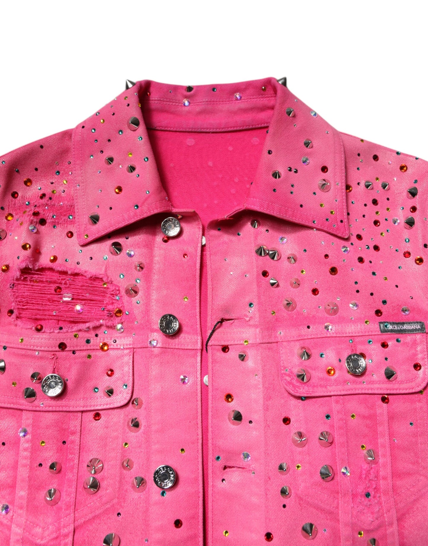 Dolce & Gabbana Pink Crystal Embellished Cotton Denim Jacket