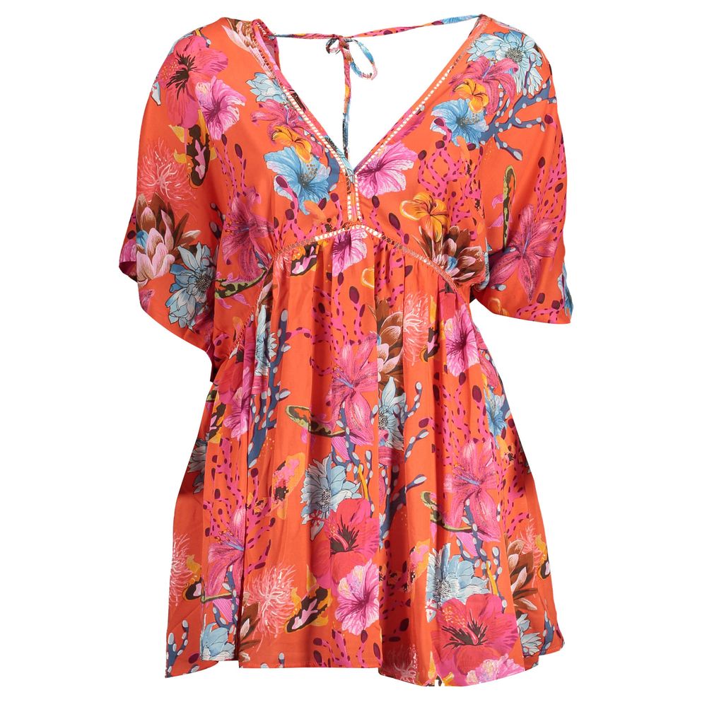 Desigual Red Floral Print Viscose Short V-neck Dress