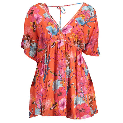 Desigual Red Floral Print Viscose Short V-neck Dress