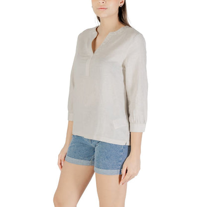 Shirt by Street One for women in linen & cotton beige, featuring a nuanced and nuanced for a sophisticated finish.
