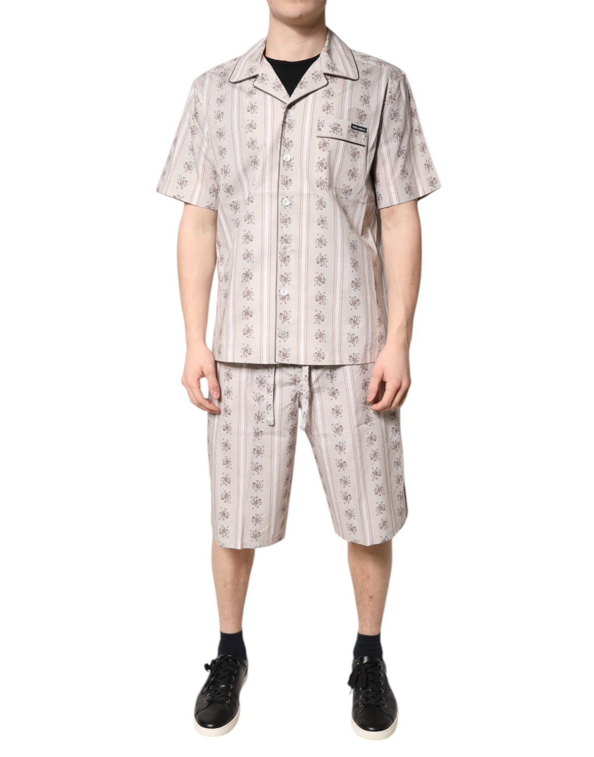 Dolce & Gabbana Men's Cotton Pajamas - Beige Floral Print