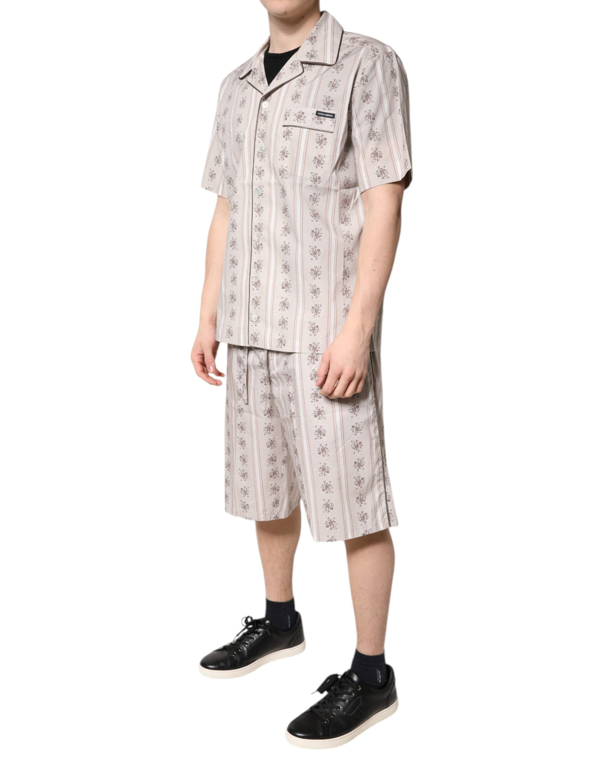 Dolce & Gabbana Men's Cotton Pajamas - Beige Floral Print