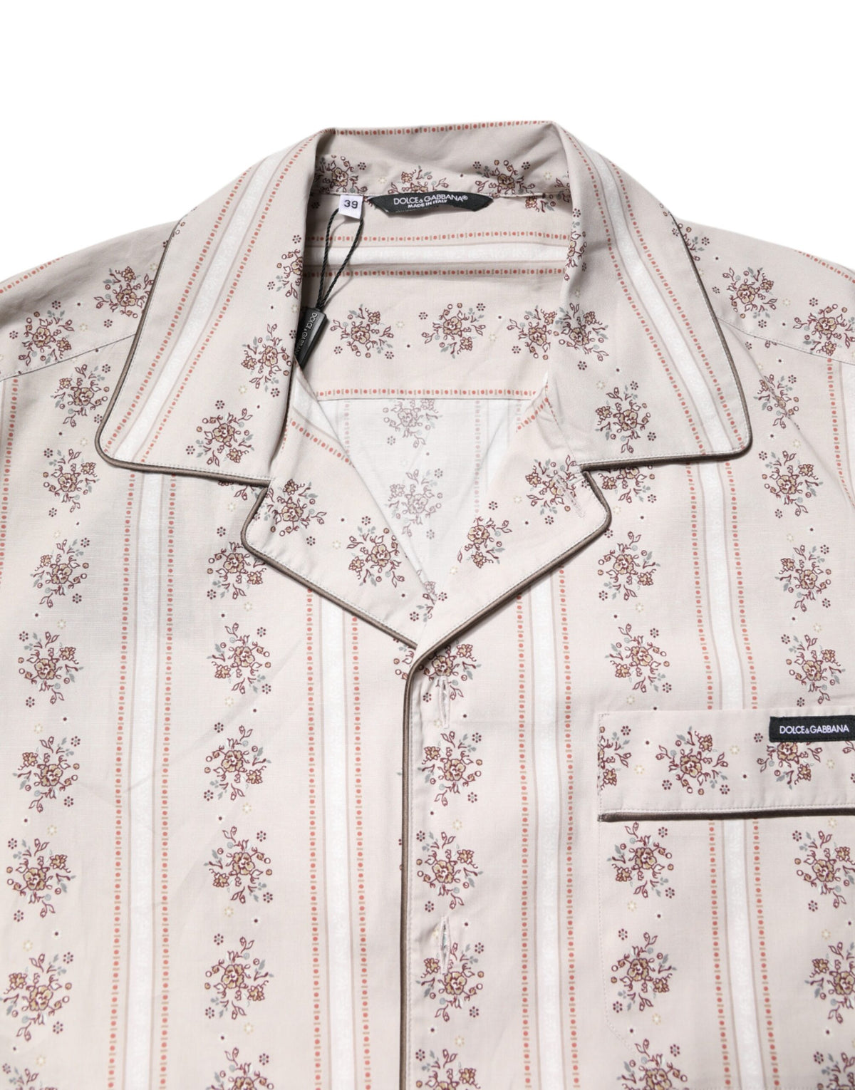 Dolce & Gabbana Men's Cotton Pajamas - Beige Floral Print