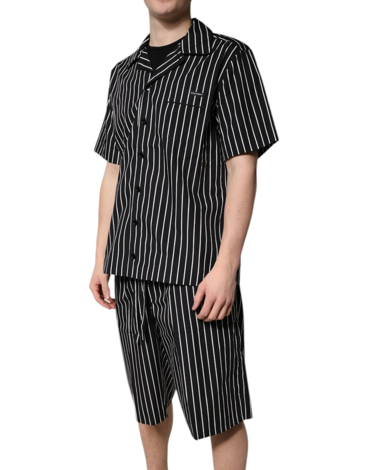 Dolce & Gabbana Men's Cotton Pajamas - Black White Patterned Striped