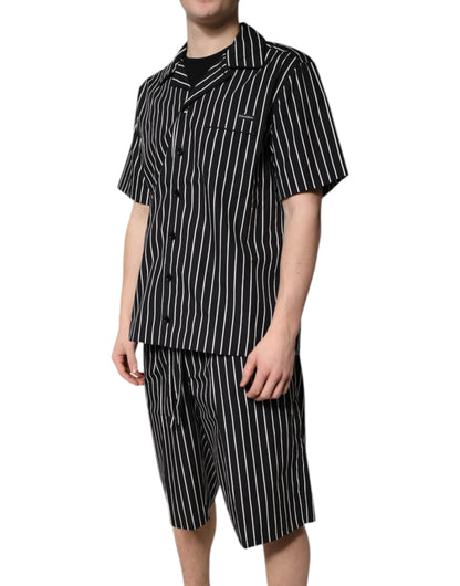 Dolce & Gabbana Men's Cotton Pajamas - Black White Patterned Striped