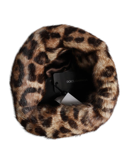 Dolce & Gabbana Gray Marmot Silk & Faux Fur Bucket Hat - Brown Gray