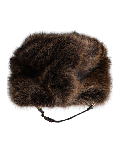 Dolce & Gabbana Silk Caiman Leather & Raccoon Fur Bucket Hat - Brown