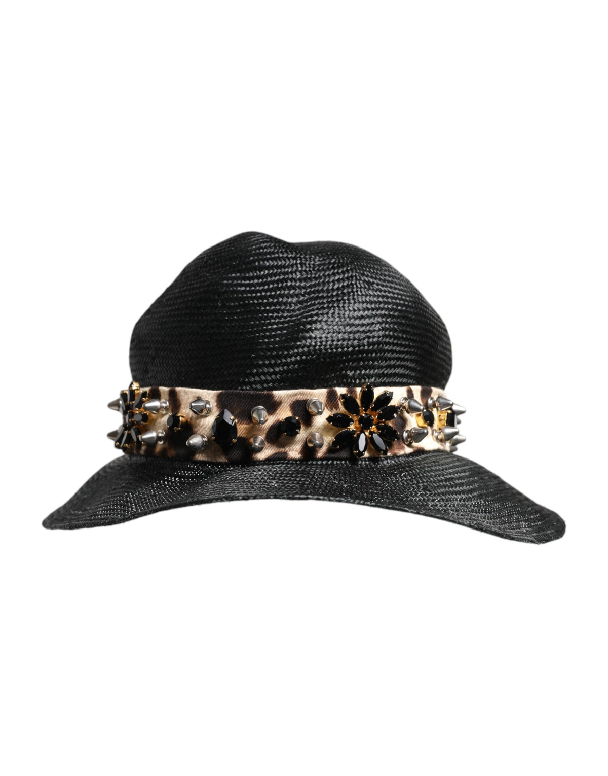 Dolce & Gabbana Cotton Crystal & Straw Hat - Black