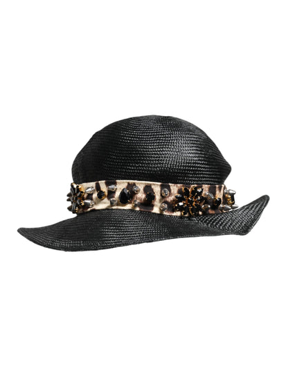 Dolce & Gabbana Cotton Crystal & Straw Hat - Black