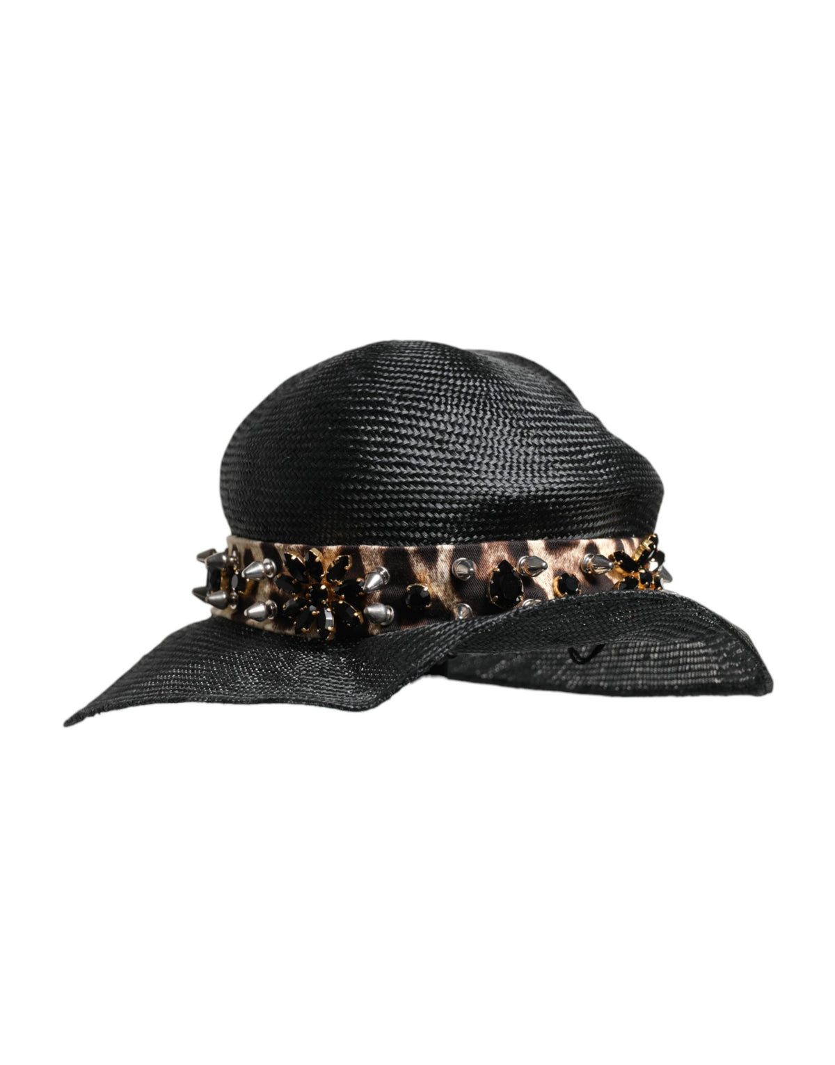 Dolce & Gabbana Cotton Crystal & Straw Hat - Black