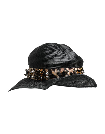 Dolce & Gabbana Cotton Crystal & Straw Hat - Black