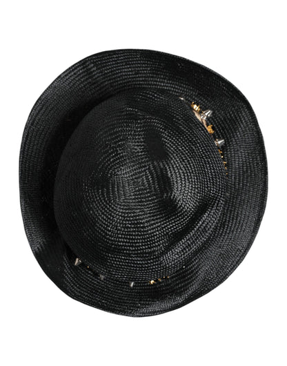 Dolce & Gabbana Cotton Crystal & Straw Hat - Black