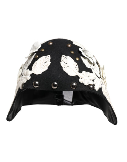 Dolce & Gabbana Sicily Metal Silk & Wool Cloche Hat - Black Gold Silver White Floral