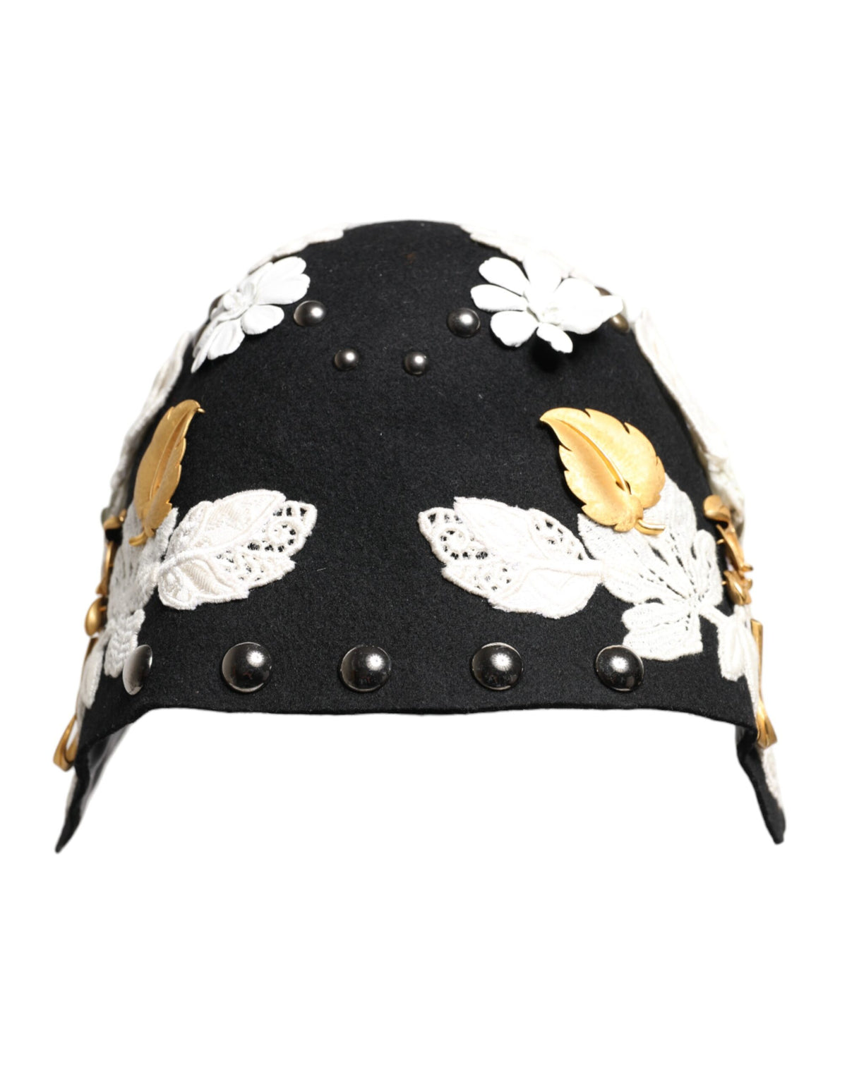 Dolce & Gabbana Sicily Metal Silk & Wool Cloche Hat - Black Gold Silver White Floral