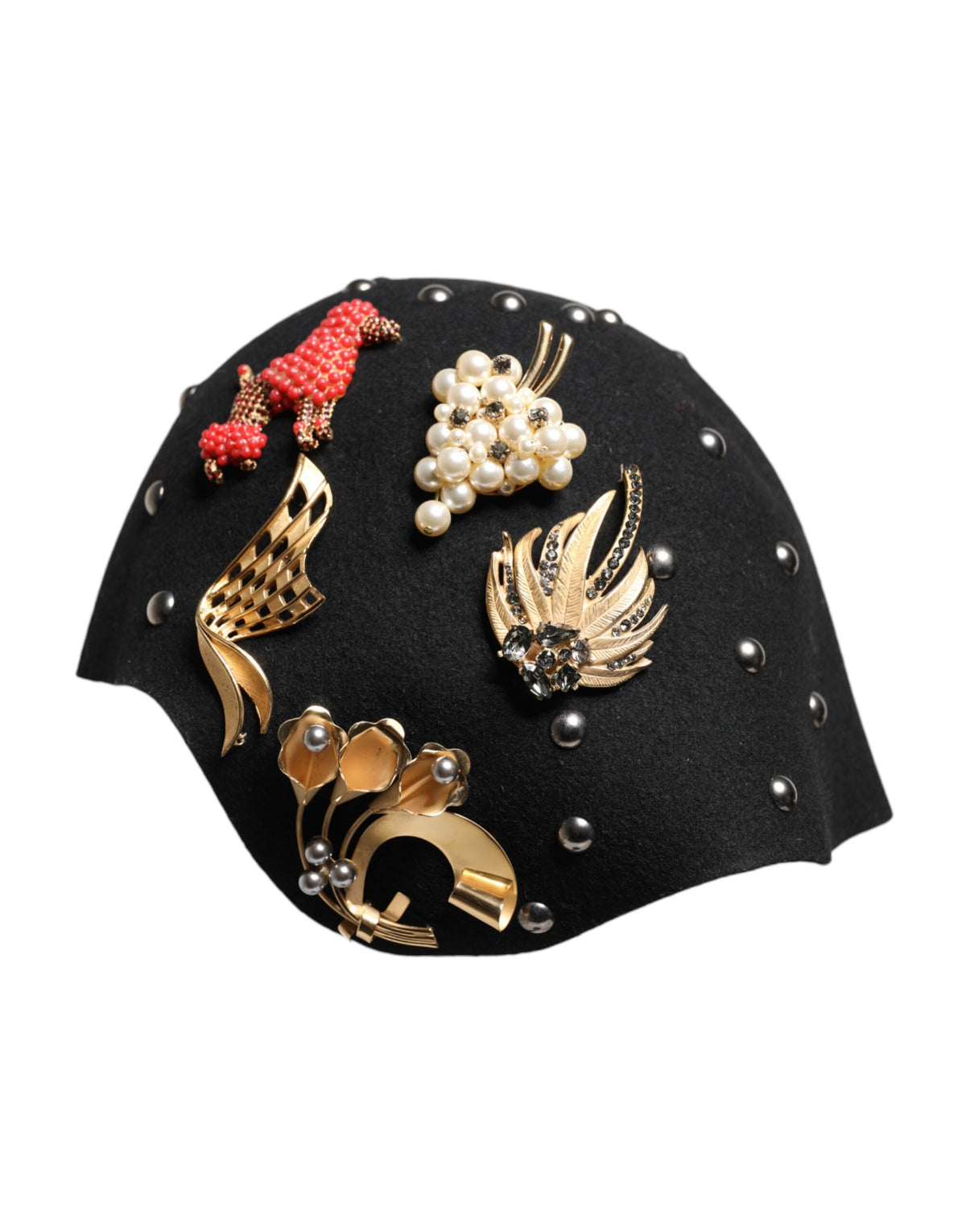 Dolce & Gabbana Crystal Metal Silk & Wool Cloche Hat - Black Multicolor Pearl