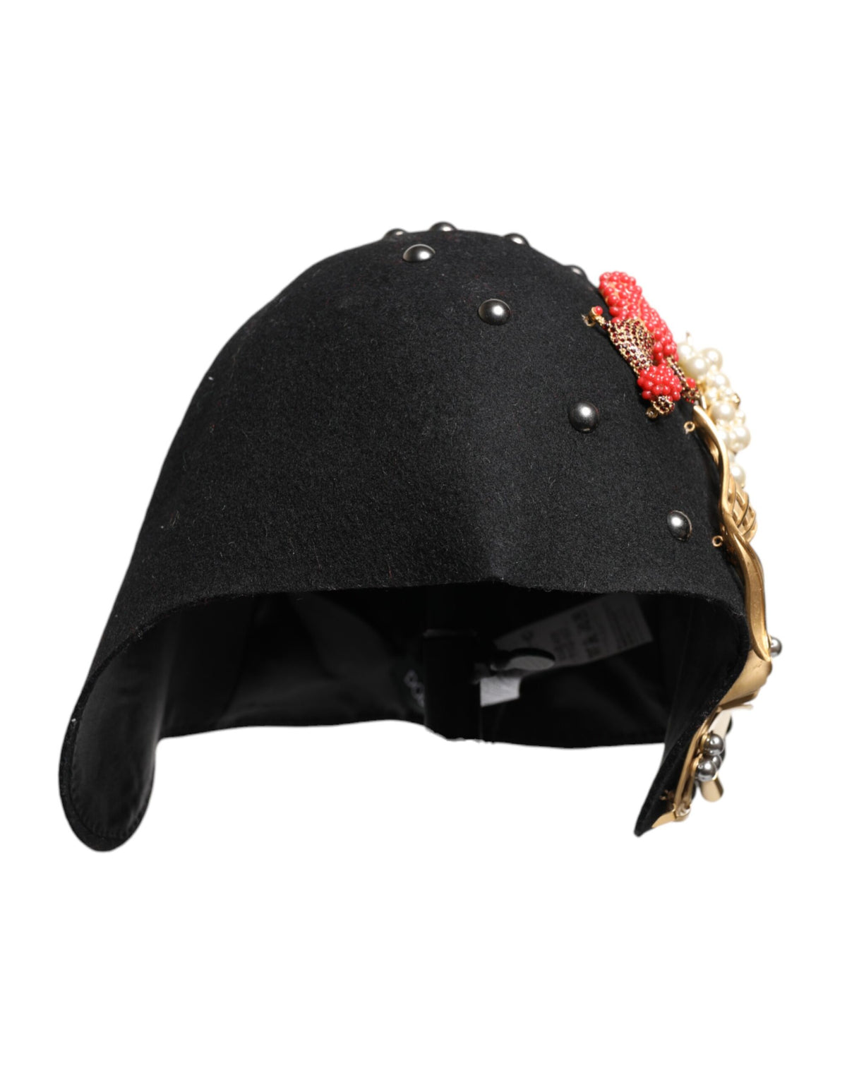 Dolce & Gabbana Crystal Metal Silk & Wool Cloche Hat - Black Multicolor Pearl