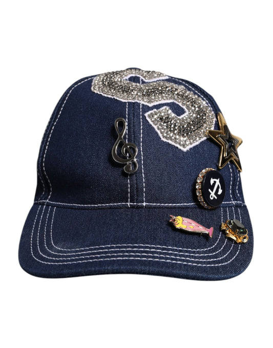 Dolce & Gabbana Cotton Polyester & Crystal Baseball Cap - Blue